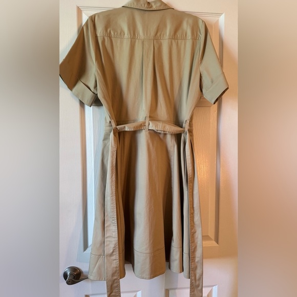 J. Crew Tie-waist shirtdress stretch twill Khaki snap button Size 12 NWT - Picture 4 of 10